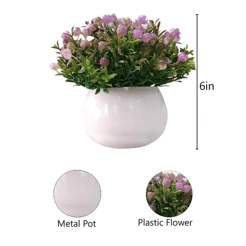Purple Faux Ice Floral Green Bush In White Pot - 15 cms media 4