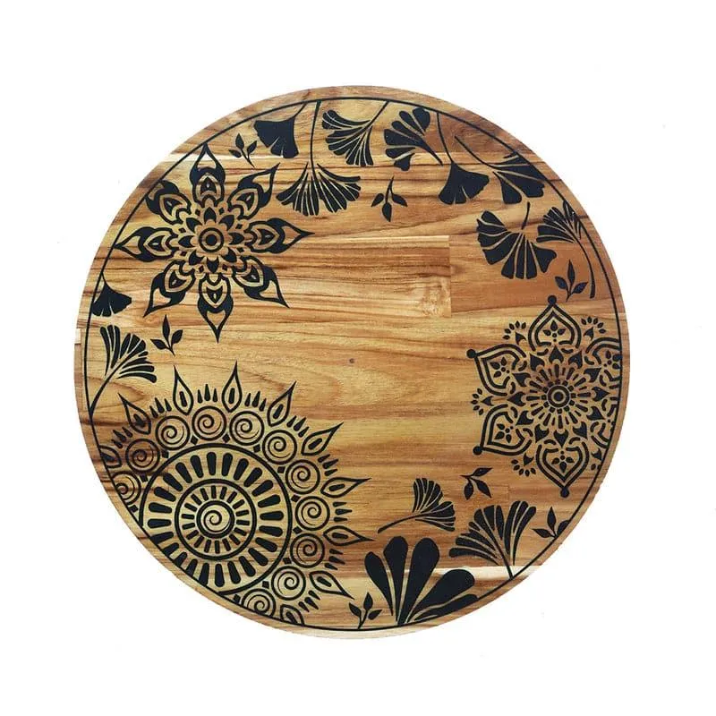 Taavi Mandala Teak Wood Rotating Platter media 3