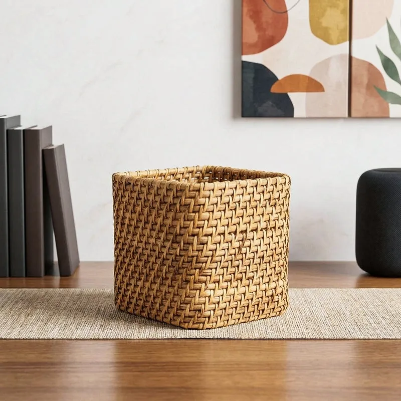 Ugaoo Square Cane Planter (15 CM) - Brown media 1