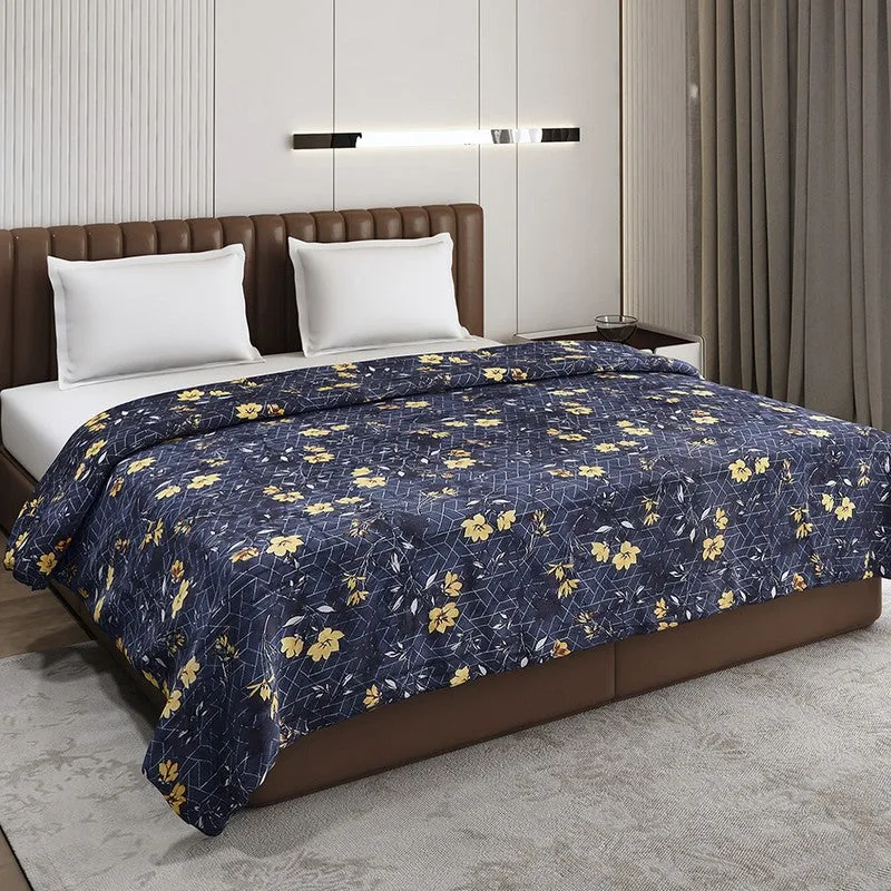 Monte Carlo Bluemora Floral Print Polyester Blanket (Blue) - 210 GSM media 1