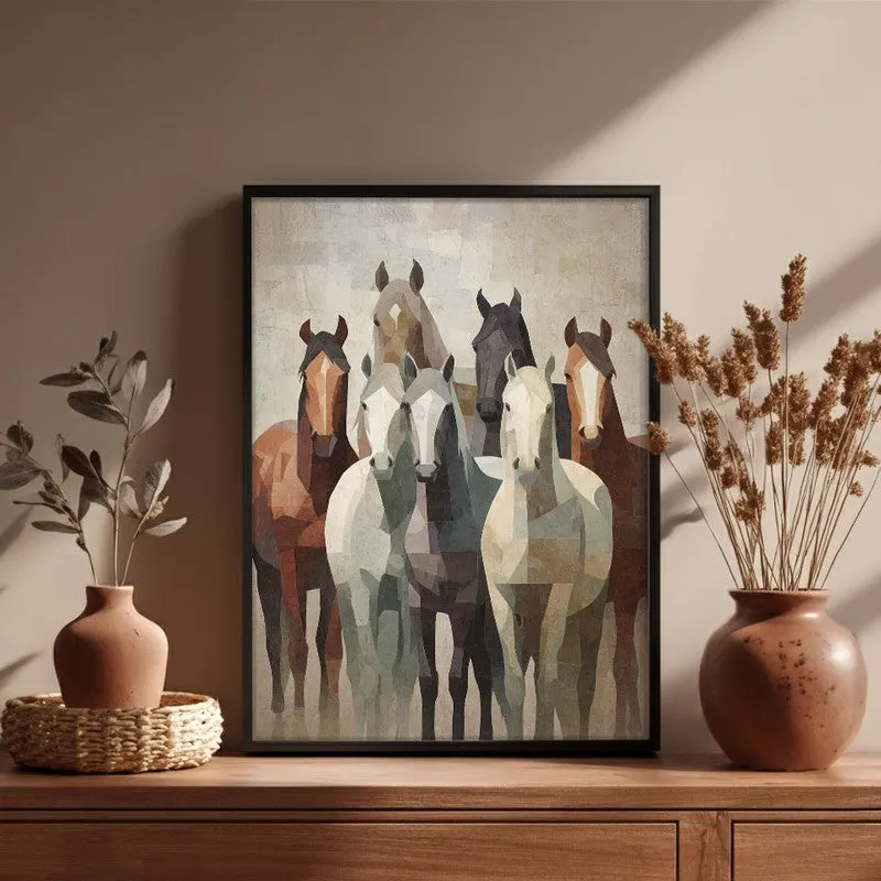 Earthy Horse Wall Painting With Black Frame media 5