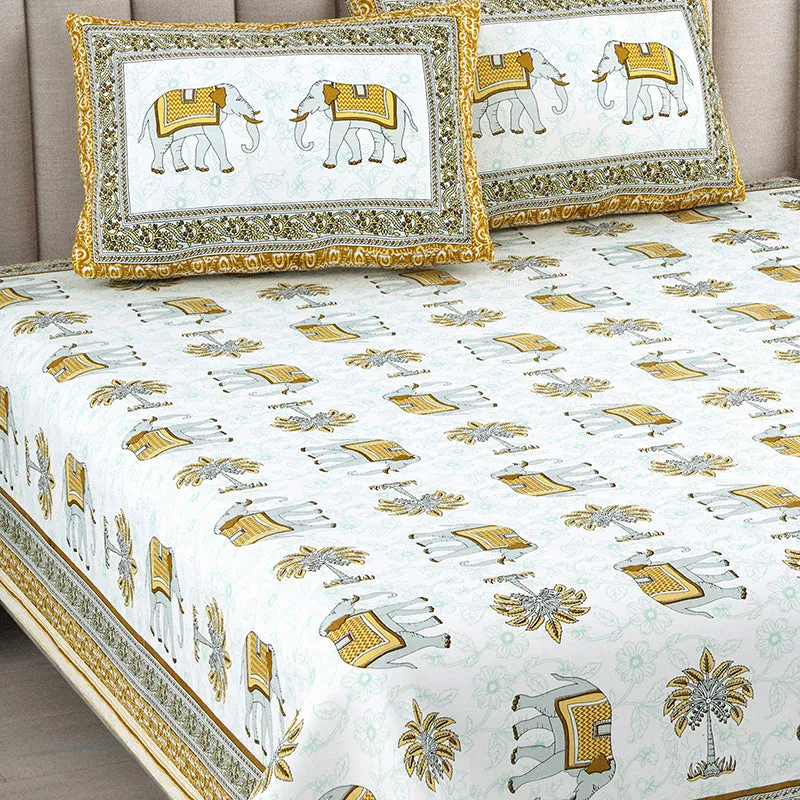 Palms & Tusks Cotton Bedsheet (Yellow) - 144 TC media 3