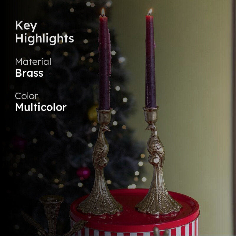 Pavo's Glow Brass Candle Holder - Set Of Two media 2