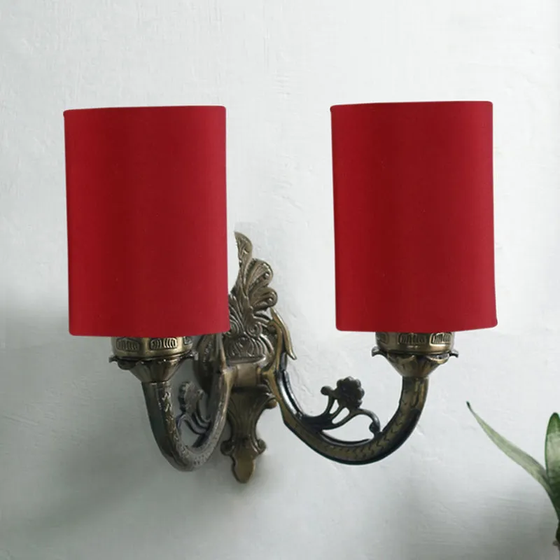 Vintage Cylindrical Duo Fabric & Metal Wall Lamp - Red media 3