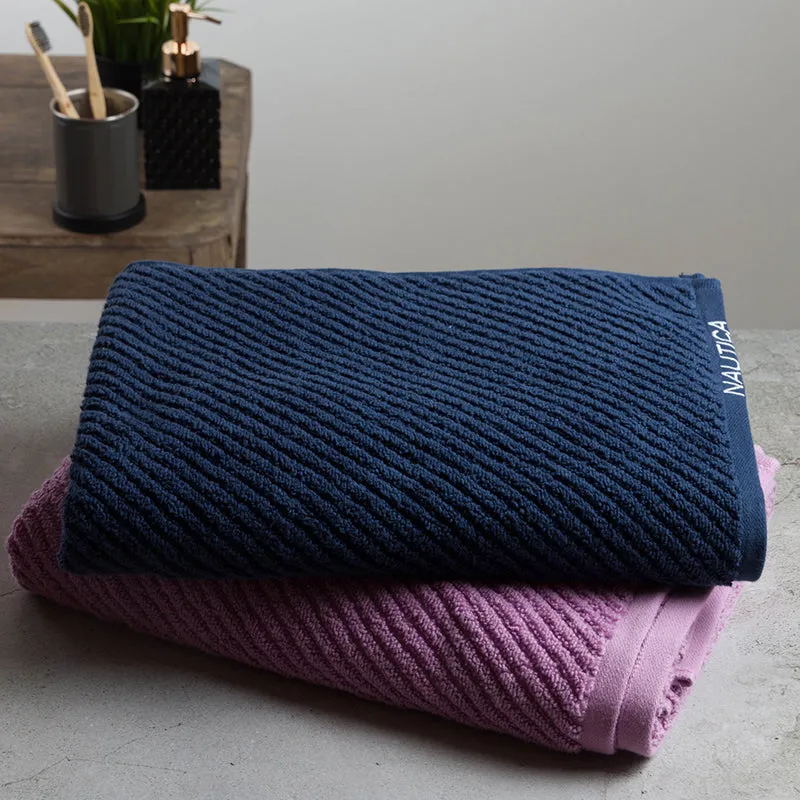 Nautica Riviera Soft Cotton Bath Towel (Navy Blue & Lilac) - Set Of Two media 4