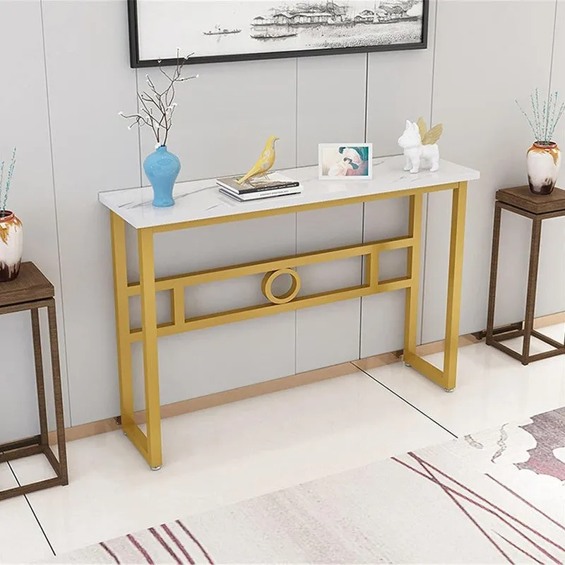 Long Narrow Metal Console Table with Marble Top - Large media 1