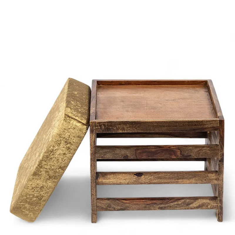 Uvrox Sheesham Wooden Bench with Stool (Brown) - Two Piece Set media 4