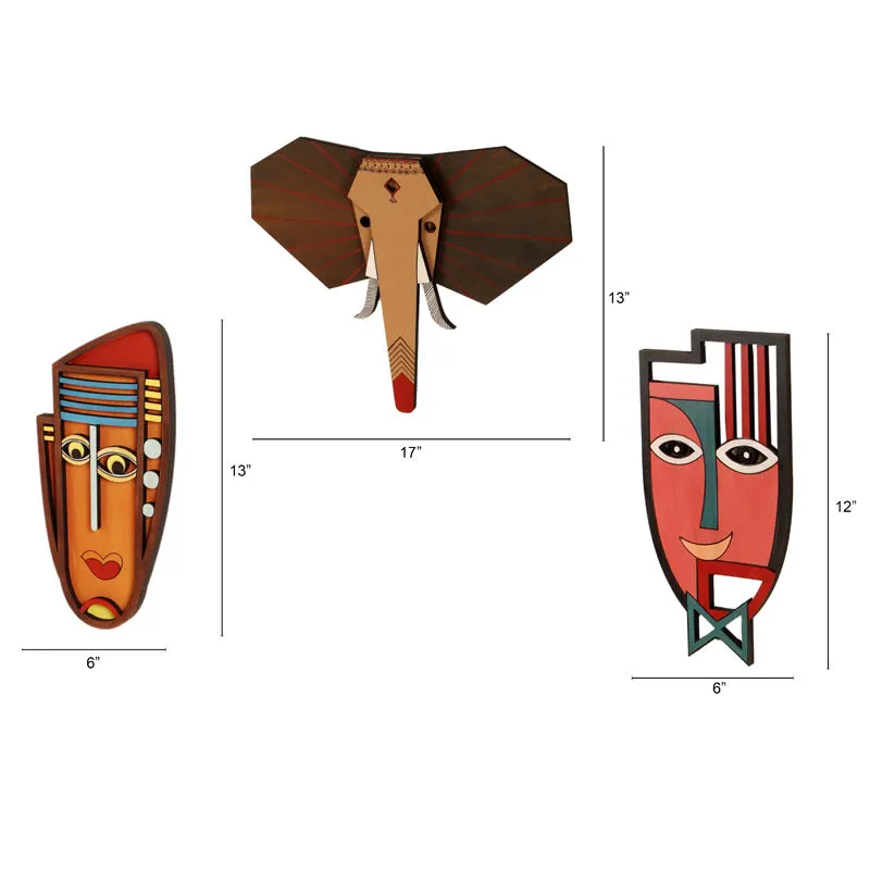 Jungle Raja Mask Wooden Wall Accent - Set of Three media 6