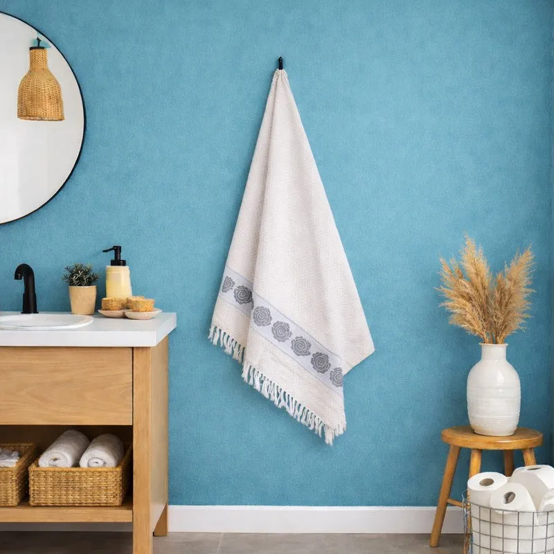 Rosette Cotton Hand & Bath Towel (Grey & White) - Set of Two media 3