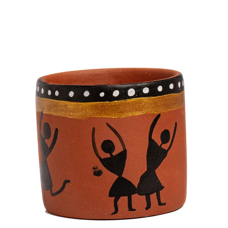 Warli Wisp Handpainted Terracotta Kulhad - Set Of Two media 3
