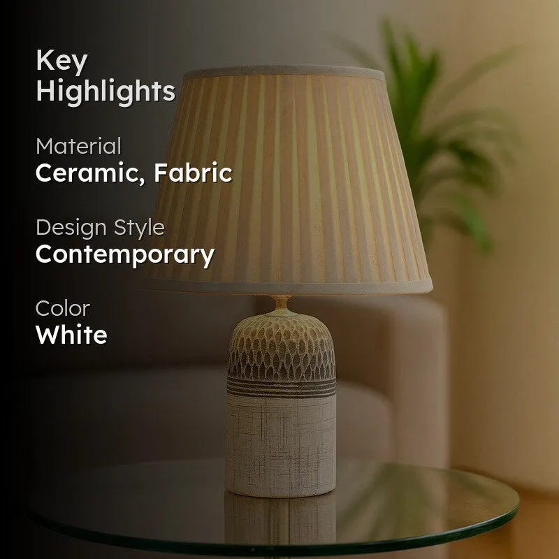 PrismEdge Ceramic Table Lamp with Fabric Shade - White media 2