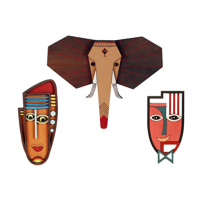 Jungle Raja  Mask Wooden Wall Accent - Set of Three media 3