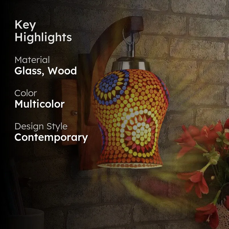 Riva Floral Mosaic Glass & Wooden Wall Lamp media 2