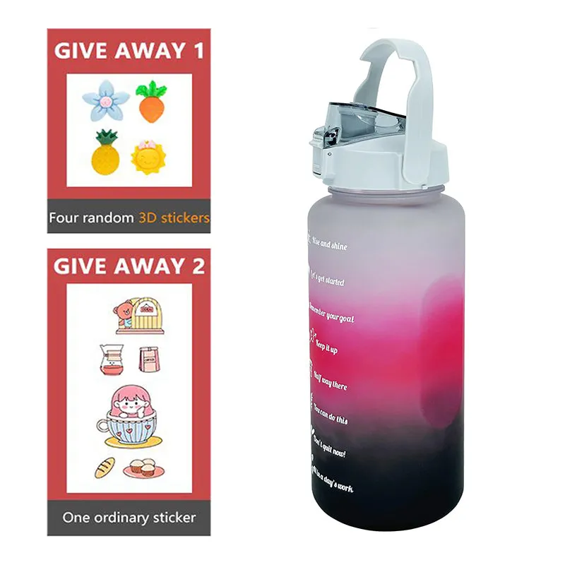 Ombre Sip Water Tumbler With Straw & Stickers (Black,Pink) - 2 L media 4