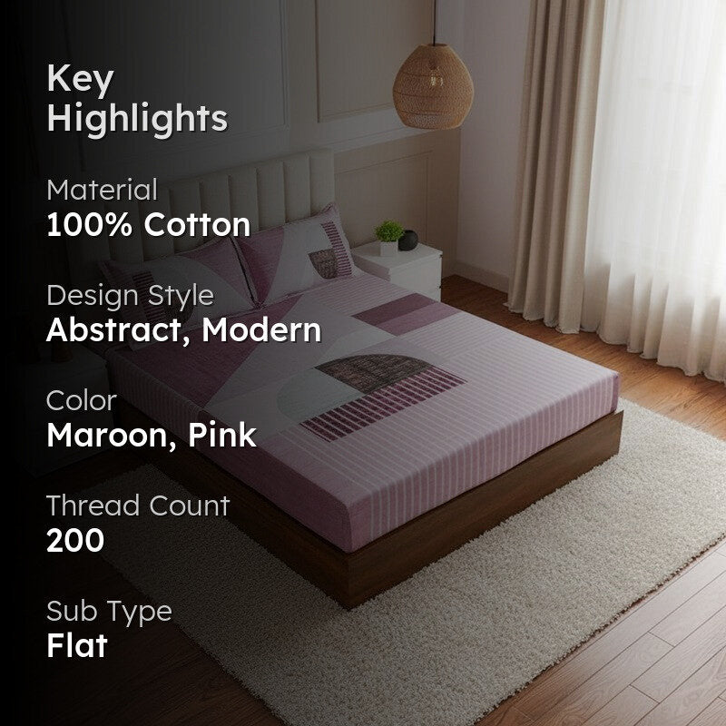 Idris Abstract Cotton Bedsheet (Pink) - 200 TC media 2