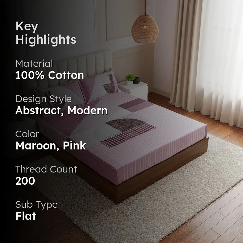 Idris Abstract Cotton Bedsheet (Pink) - 200 TC media 2