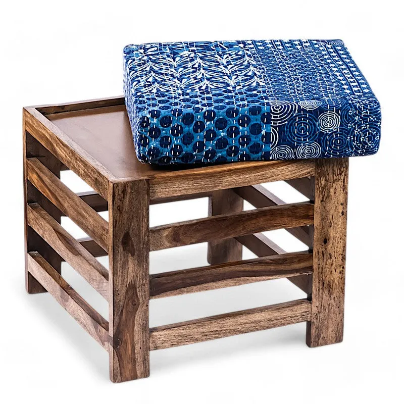 Tirox Sheesham Wooden Bench with Stool (Blue) - Two Piece Set media 4