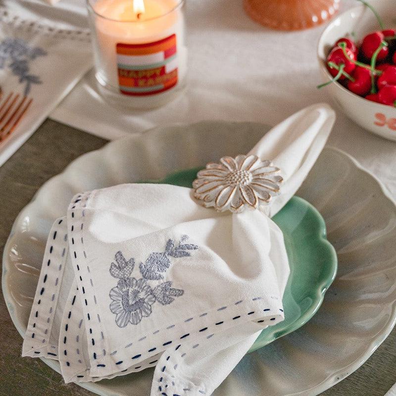 Threaded Blossom Embroidered Cotton Table Napkin (Blue) - Set Of Six media 3