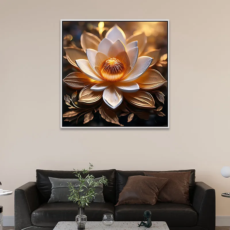 Gilded Padmam Canvas Wall Painting With Frame - White media 1