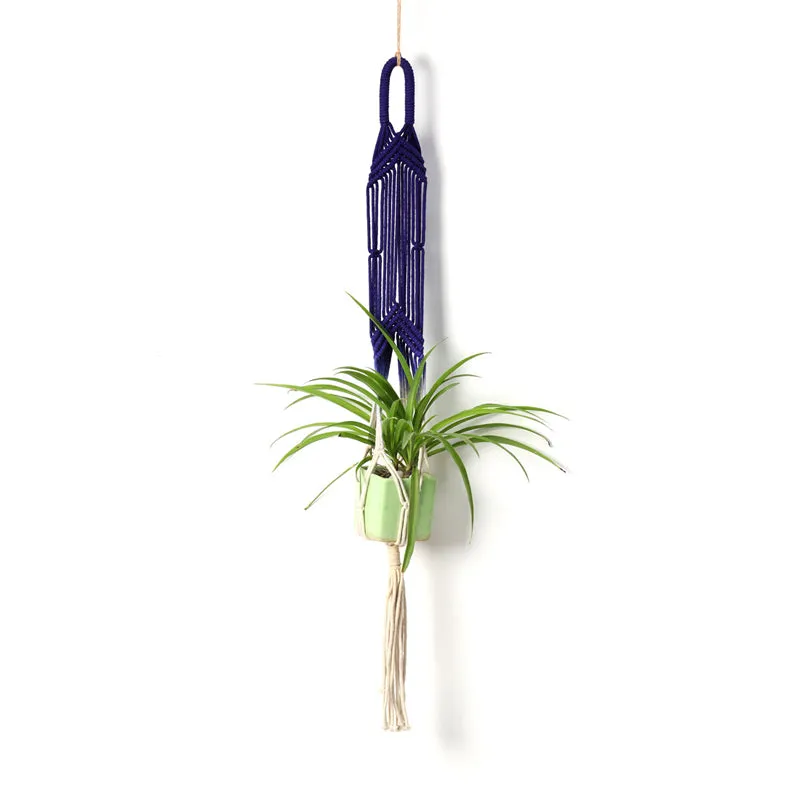 Fringe & Folia Macrame Hanging Planter (Blue & White) - Set Of Two media 5