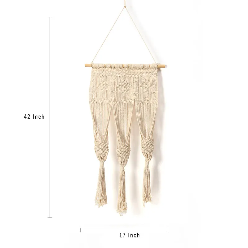Woven Wild Three Pocket Macrame Cotton Wall Hanging media 5