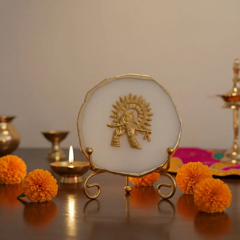 Krishna Harmony Agate Showpiece With Stand - White media 1