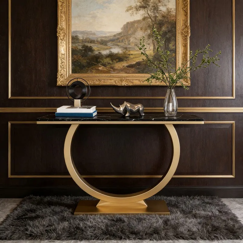 Contemporary Metal Console Table with Marble Top - Large media 6