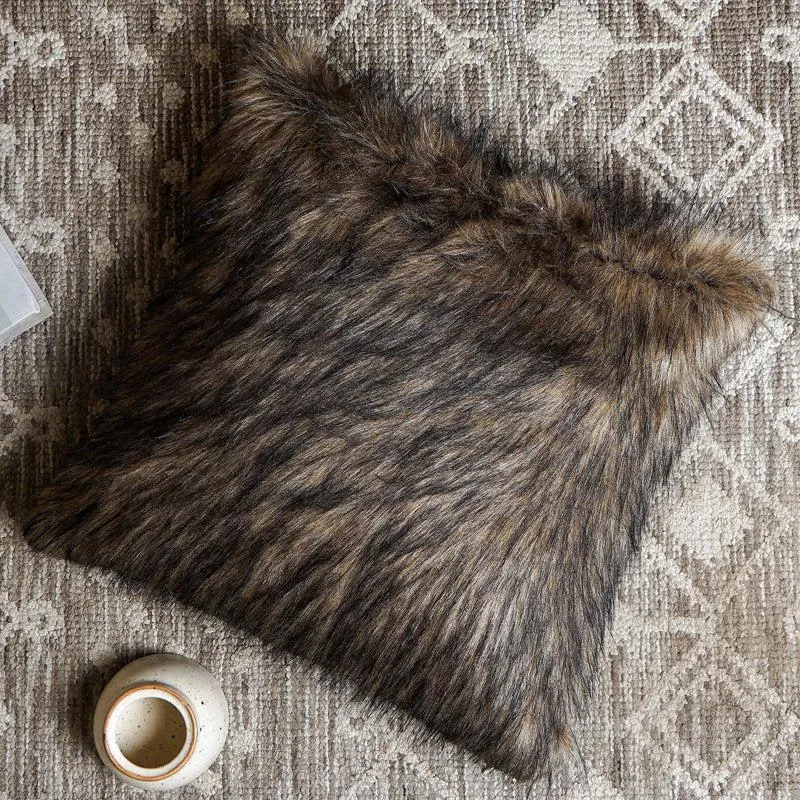 Velvuro Faux Fur Solid Cushion Cover (Dark Grey) - Set Of Two media 4