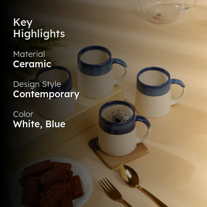 Bliss Ceramic Coffee Mug (300 mL Each,Blue) - Set Of Four media 2