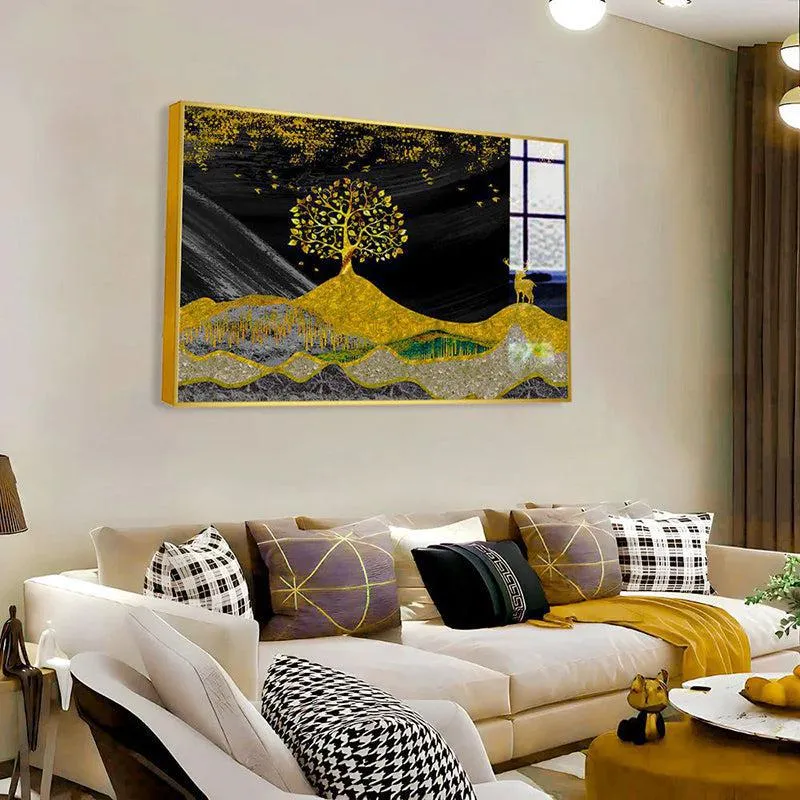 Golden Stag At Dusk Modern Canvas Wall Art With Frame - Gold media 4
