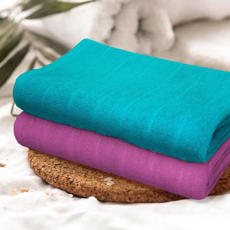 Sarda Bath Towel (Aqua & Purple) - Set Of Two media 1
