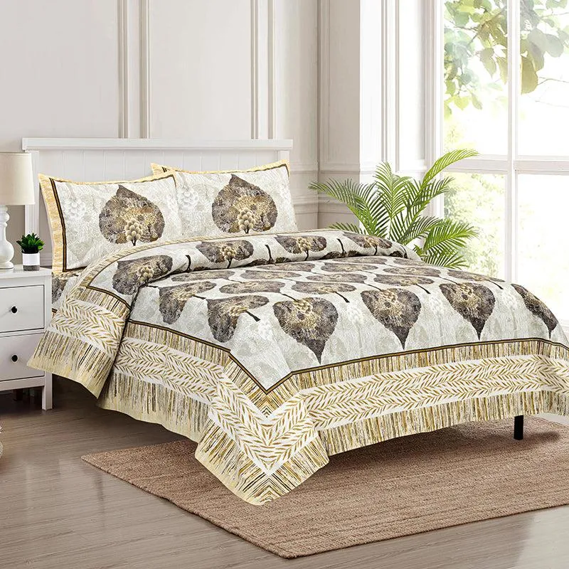 Malati Meadow Floral Cotton Bedsheet (Yellow & Beige) - 160 TC media 1