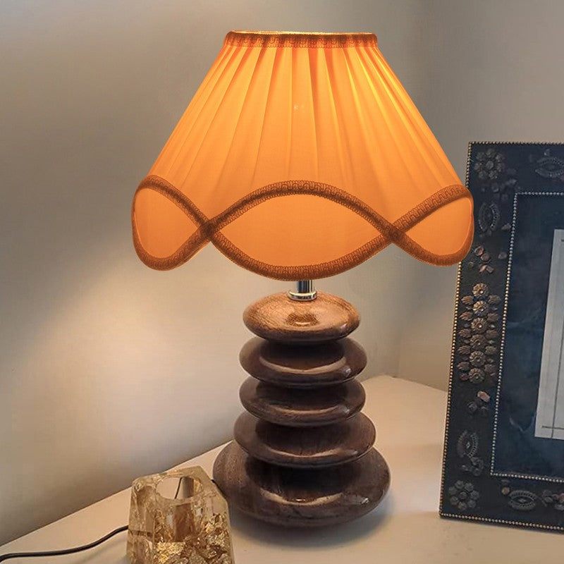 Raelynn Cotton Table Lamp With Wooden Base - Ivory