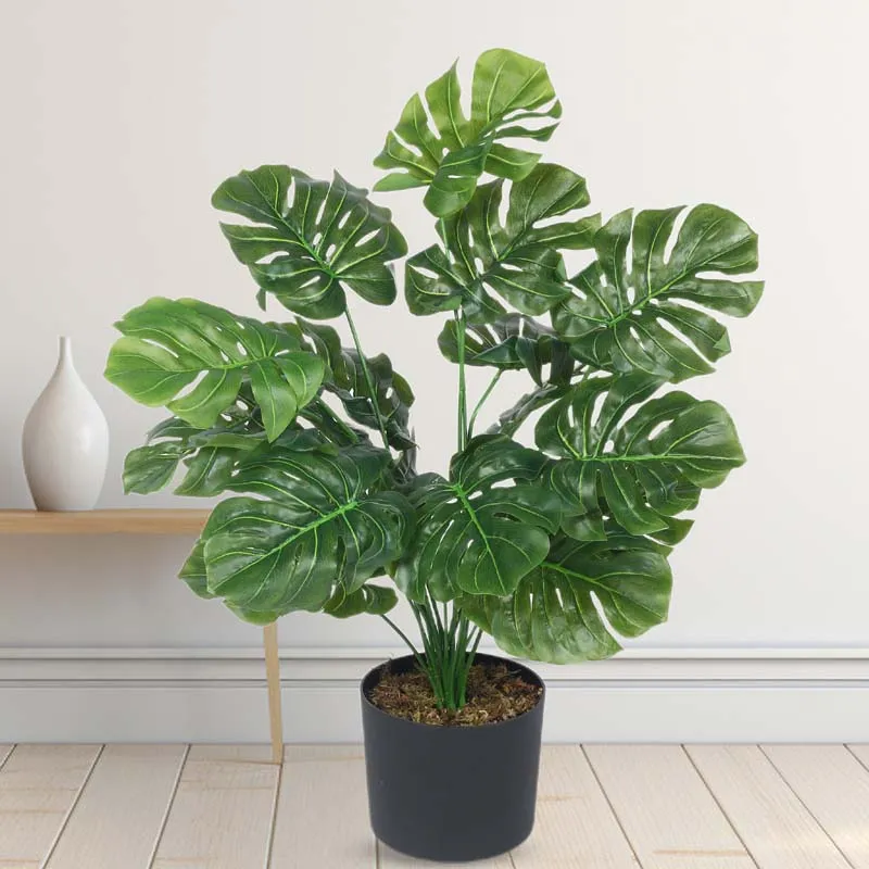 Faux Lush Monstera  Plant With Black Plastic Pot - 2.3 Feet media 3