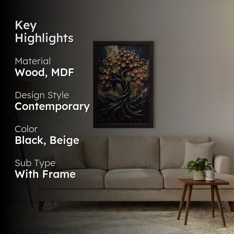 Serene Blossom Tree Wall Painting With Frame media 2