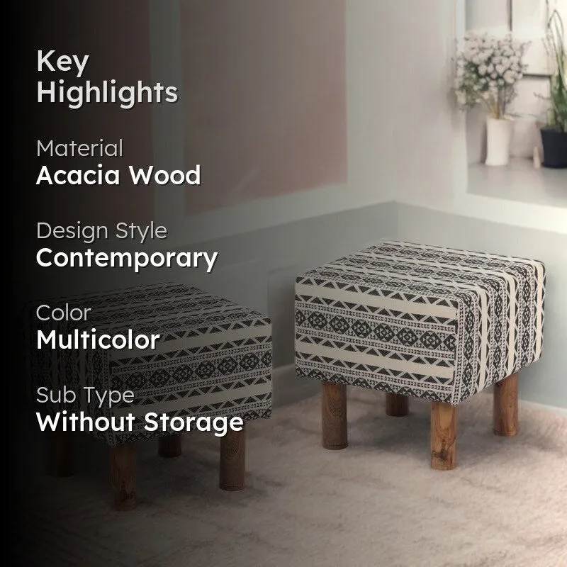 Srixon Acacia Wooden Ottomans (Multicolor) - Set Of Two media 2