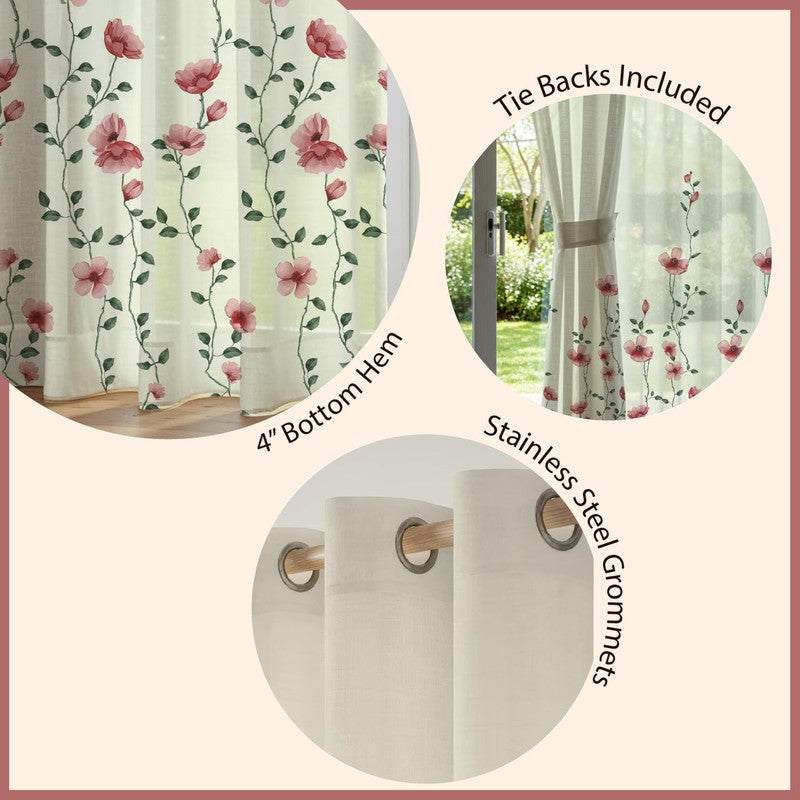 Urban Space Vine Floral Multicolor Polyester Curtains - Set Of Two media 7