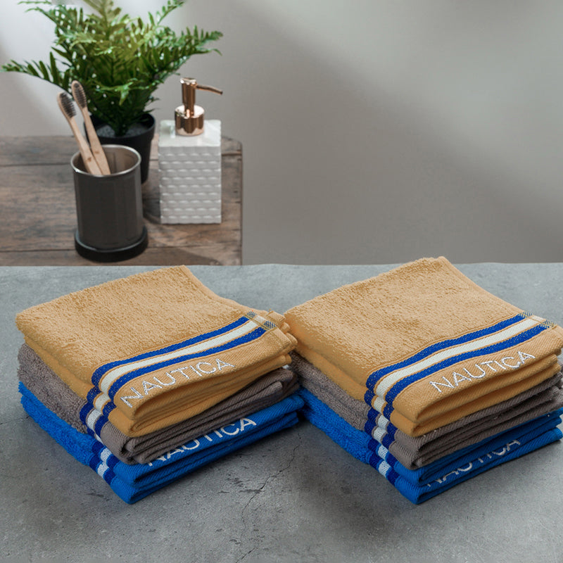 Nautica Dove Down Cotton Face Towel (Grey,Blue & Beige) - Set Of Twelve media 4