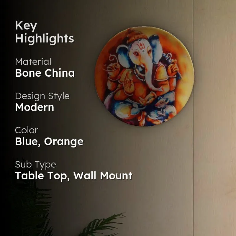Decorative Ganesha plate shown on wall with highlight text overlay