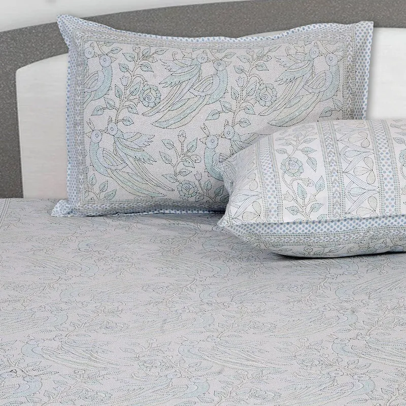 Irava Floral Cotton Bedsheet (Blue,Grey) - 144 TC media 4