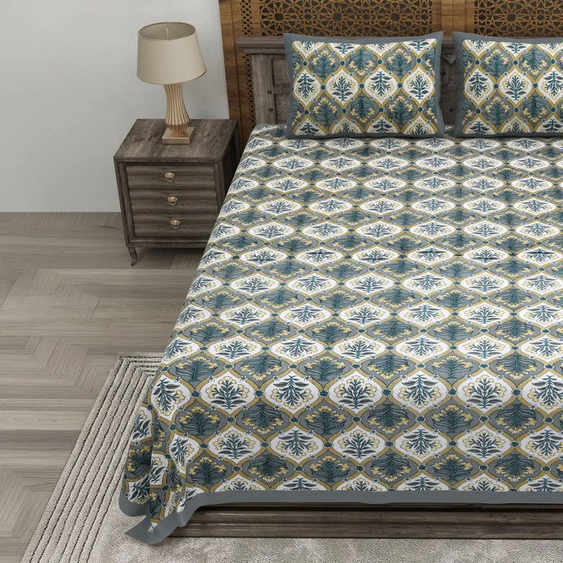 Nesty Cotton Bedsheet (Grey,Green) - 240 TC media 3