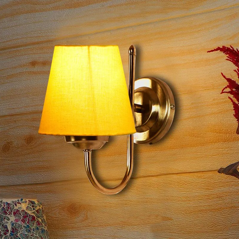 Altura Conical Fabric & Metal Wall Lamp - Yellow media 1