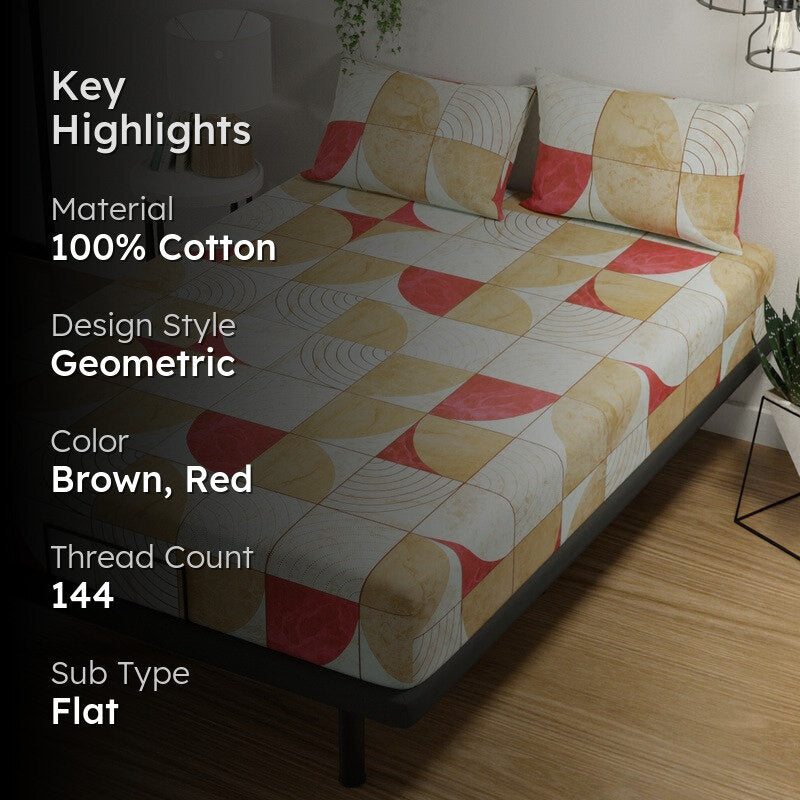 Cylor Cotton Bedsheet (Brown,Red) - 144 TC media 2