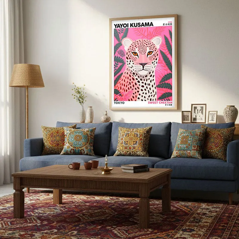 Sweet Cheetah Inspired by Yayoi Kusama Archival Canvas Wall Art - Natural Brown Frame media 3