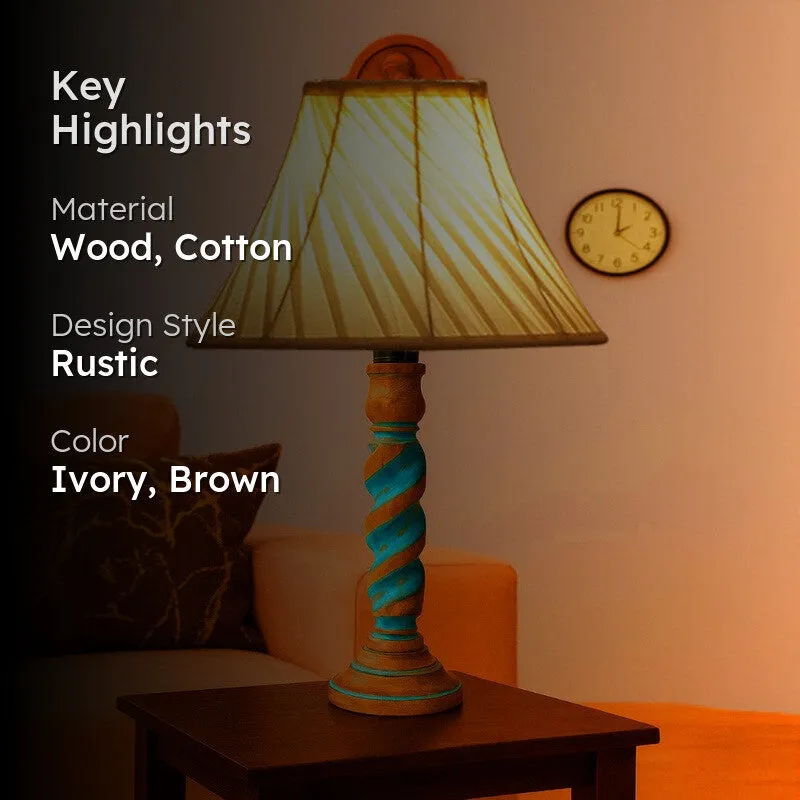 Elara Auro Wooden Table Lamp - Ivory media 2