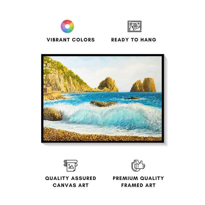 Faraglioni On Island Capri Canvas Wall Painting - Black Frame media 4