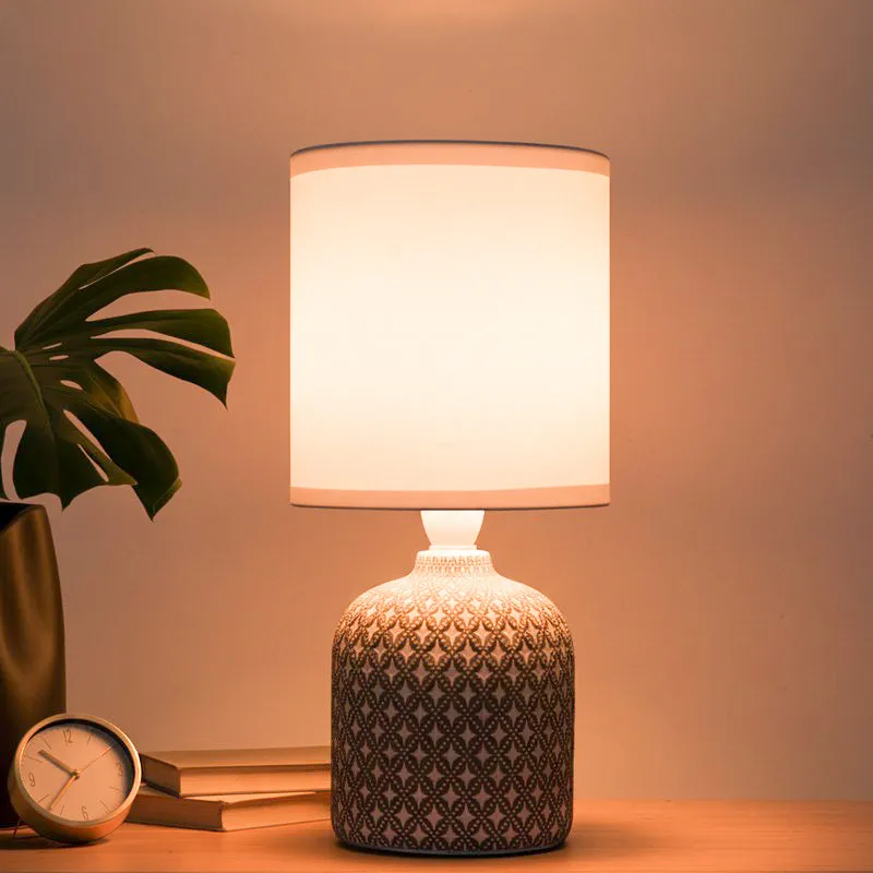 Moroccan Mist Concrete LED Fabric Table Lamp - Grey,White media 1