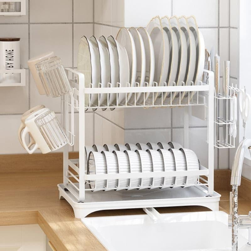 Premium White Double Dish Rack with Drainage - Carbon Steel media 3