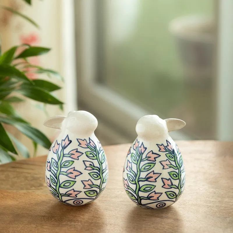 Leafy Bunnies Ceramic Showpiece - Set Of Two media 1