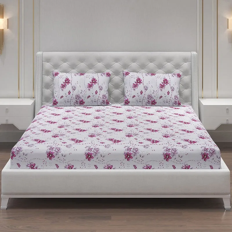 Monte Carlo Petal Matrix Cotton Bedsheet (White,Pink) - 104 TC media 3